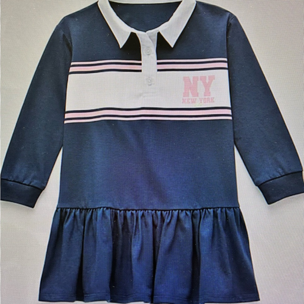 Girls' Navy NY Polo Dress with Pink Stripe - Kids Shirts & Tops, 4T, new